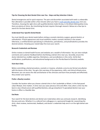 Tips for Choosing the Best Dental Clinic near You - Steps and Key Selection Crit