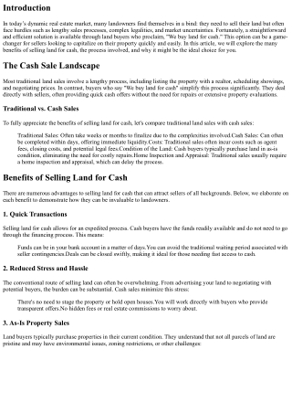 We Buy Land for Cash: The Benefits for Sellers