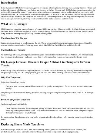 UK Garage Grooves: Discover Unique Ableton Live Templates for Your Tracks
