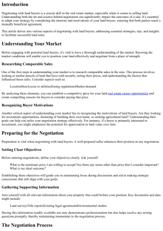The Art of Negotiating with Land Buyers