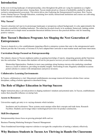 Exploring the Entrepreneurial Ecosystem: How Tucson Fosters Startup Success Thro