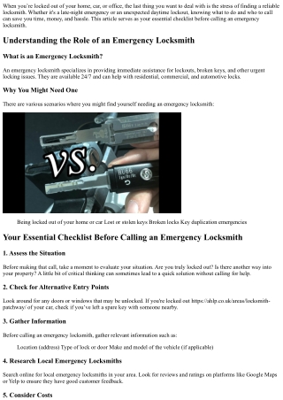 Your Essential Checklist Before Calling an emergency locksmith