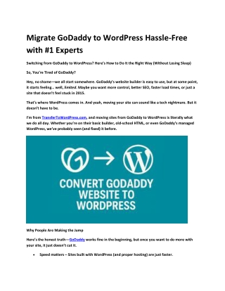 Migrate GoDaddy to WordPress Hassle-Free with 1 Experts
