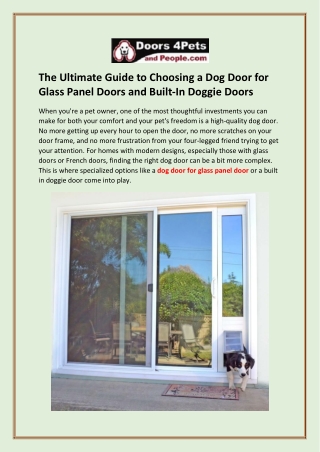 The Ultimate Guide to Choosing a Dog Door for Glass Panel Doors and Built