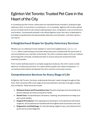 Eglinton Vet Toronto: Trusted Pet Care in the Heart of the City