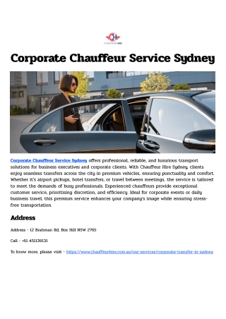 Corporate Chauffeur Service Sydney