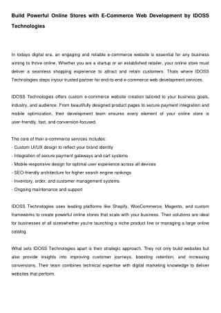 Drive Online Sales with IDOSS E-Commerce Solutions