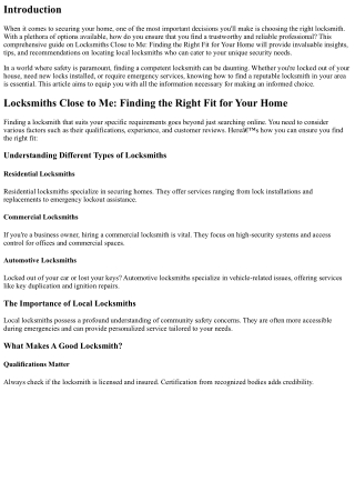 Locksmiths Close to Me: Finding the Right Fit for Your Home