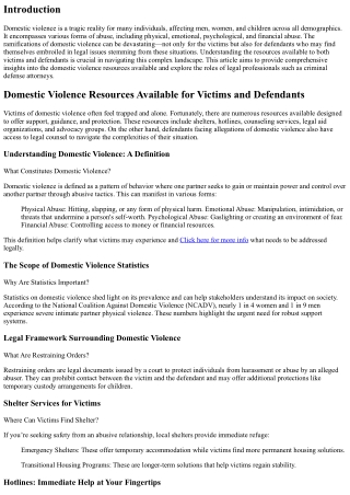 Domestic Violence Resources Available for Victims and Defendants