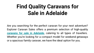 Find Quality Caravans for Sale in Adelaide