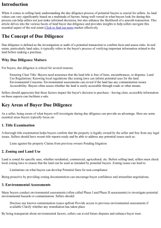 Land Buyer Due Diligence: What Sellers Should Know