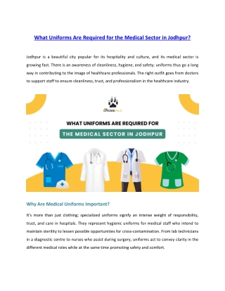 What Uniforms Are Required for the Medical Sector in Jodhpur