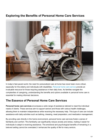 Exploring the Benefits of Personal Home CareServices