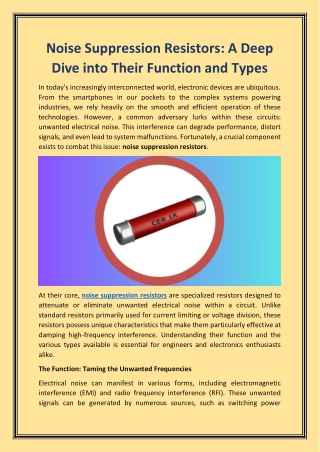 Noise Suppression Resistors A Deep Dive into Their Function and Types