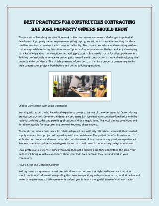 Best Practices for Construction Contracting San Jose Property Owners Should Know