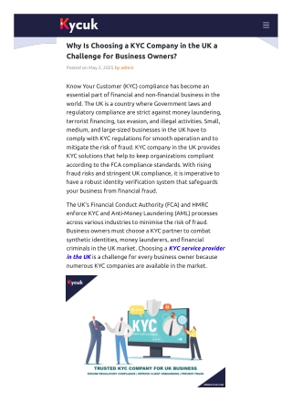 Why Is Choosing a KYC Company in the UK a Challenge for Business Owners?