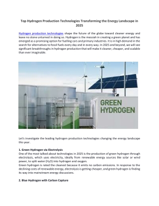 Top Hydrogen Production Technologies Transforming the Energy Landscape in 2025_Article 01