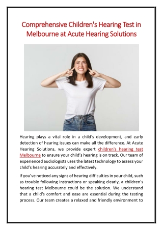 Comprehensive Children's Hearing Test in Melbourne at Acute Hearing Solutions