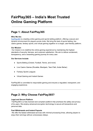 Experience the Thrill with Fairplay365!