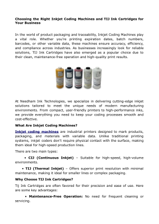 Choosing the Right Inkjet Coding Machines and TIJ Ink Cartridges for Your Business.