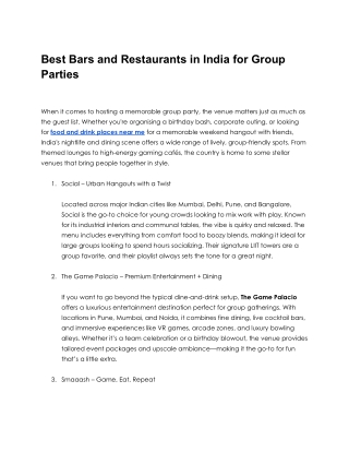 Best Bars and Restaurants in India for Group Parties