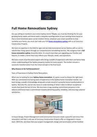 Full Home Renovations Sydney