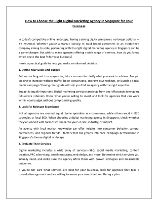 How to Choose the Right Digital Marketing Agency in Singapore for Your Business