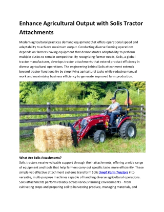 Enhance Agricultural Output with Solis Tractor Attachments