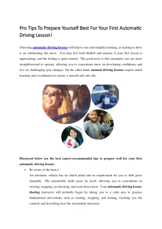Pro Tips To Prepare Yourself Best For Your First Automatic Driving Lesson!