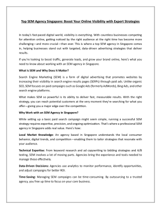 Top SEM Agency Singapore: Boost Your Online Visibility with Expert Strategies