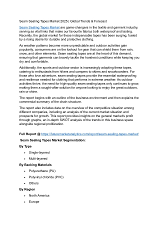 Hot-Melt Seam Sealing Tapes Market on the Rise
