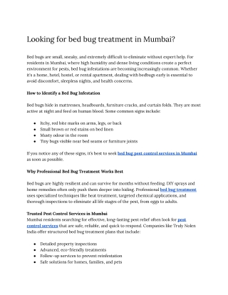 Looking for bed bug treatment in Mumbai