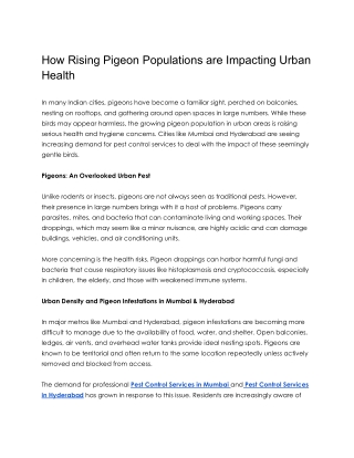 How Rising Pigeon Populations are Impacting Urban Health