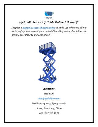 Hydraulic Scissor Lift Table Online  Hoda Lift