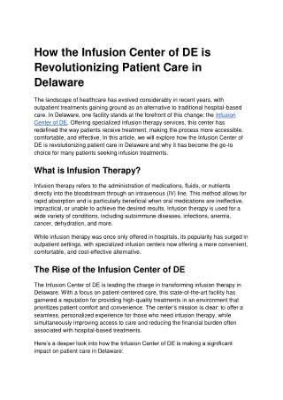 How the Infusion Center of DE is Revolutionizing Patient Care in Delaware