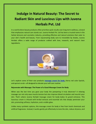 Indulge in Natural Beauty: The Secret to Radiant Skin and Luscious Lips with Juv