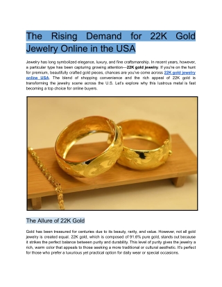 The Rising Demand for 22K Gold Jewelry Online in the USA
