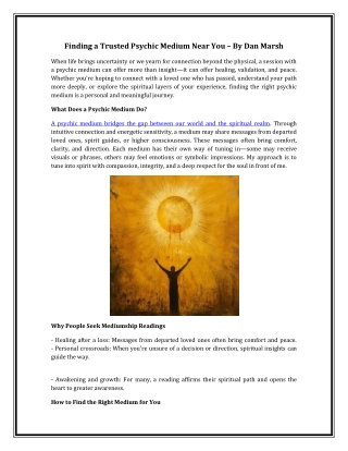 Finding a Trusted Psychic Medium Near You – By Dan Marsh