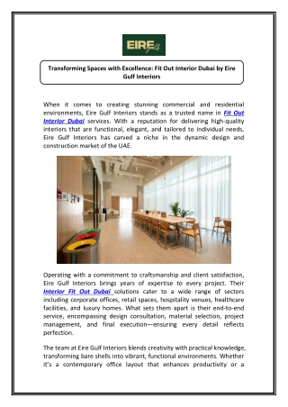 Create Stunning Interior Fit Out Dubai with Our Experts