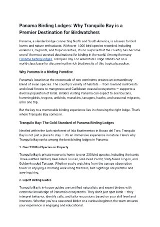 Panama Birding Lodges: Why Tranquilo Bay is a Premier Destination for Birdwatche