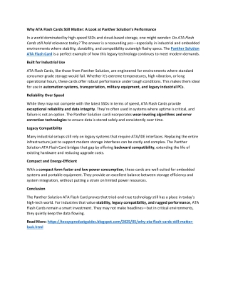 Why ATA Flash Cards Still Matter A Look at Panther Solution’s Performance
