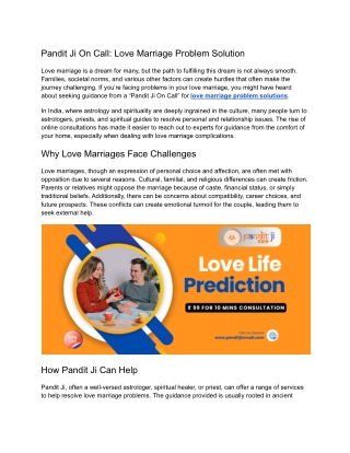Pandit Ji On Call – Love Marriage Problem Solution