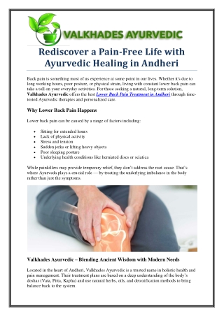 Trusted Ayurvedic Center for Lower Back Pain Treatment in Andheri