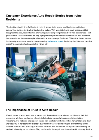 Customer Experience Auto Repair Stories from Irvine Residents