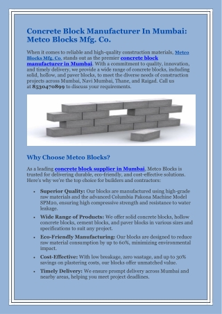 Concrete Block Manufacturer In Mumbai