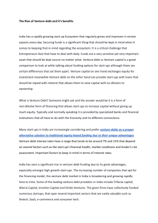 The Rise of Venture debt and it’s benefits