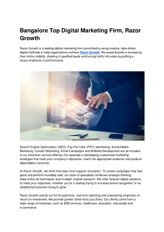 Bangalore Top Digital Marketing Firm, Razor Growth