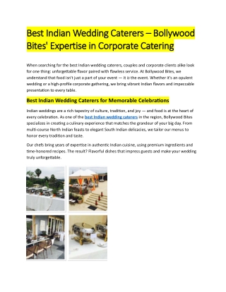 Best Indian Wedding Caterers – Bollywood Bites' Expertise in Corporate Catering