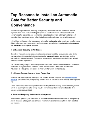 Top Reasons to Install an Automatic Gate for Better Security and Convenience