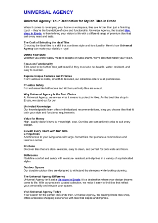 Universal Agency- Tiles Shop in Erode